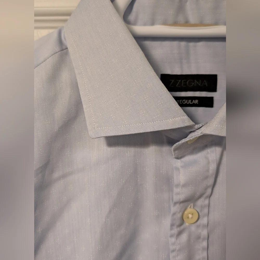 Light Blue and White Micro-Patterned 300 Cotton Shirt - Picture 2 of 6